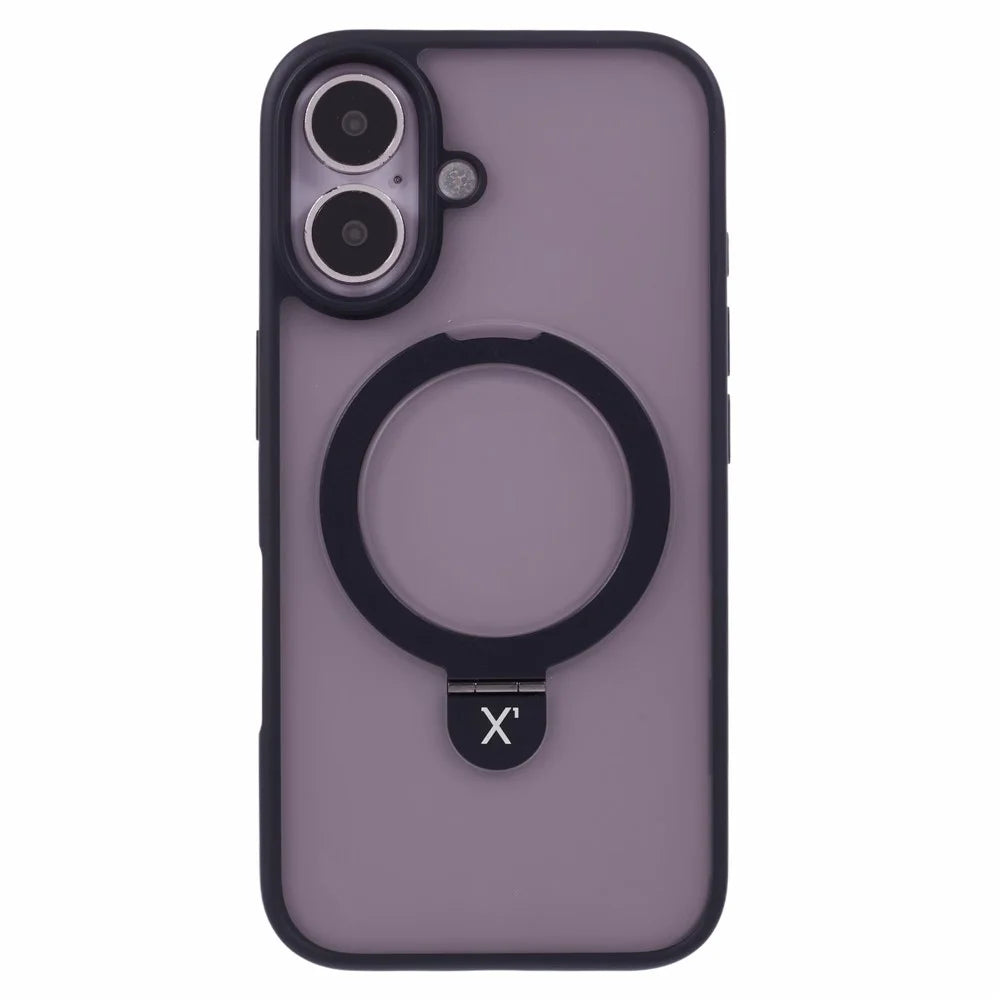 X-LEVEL PITHY STONE II For iPhone 16 Magnetic Case PC+TPU Back Cover Kickstand - Black - 3