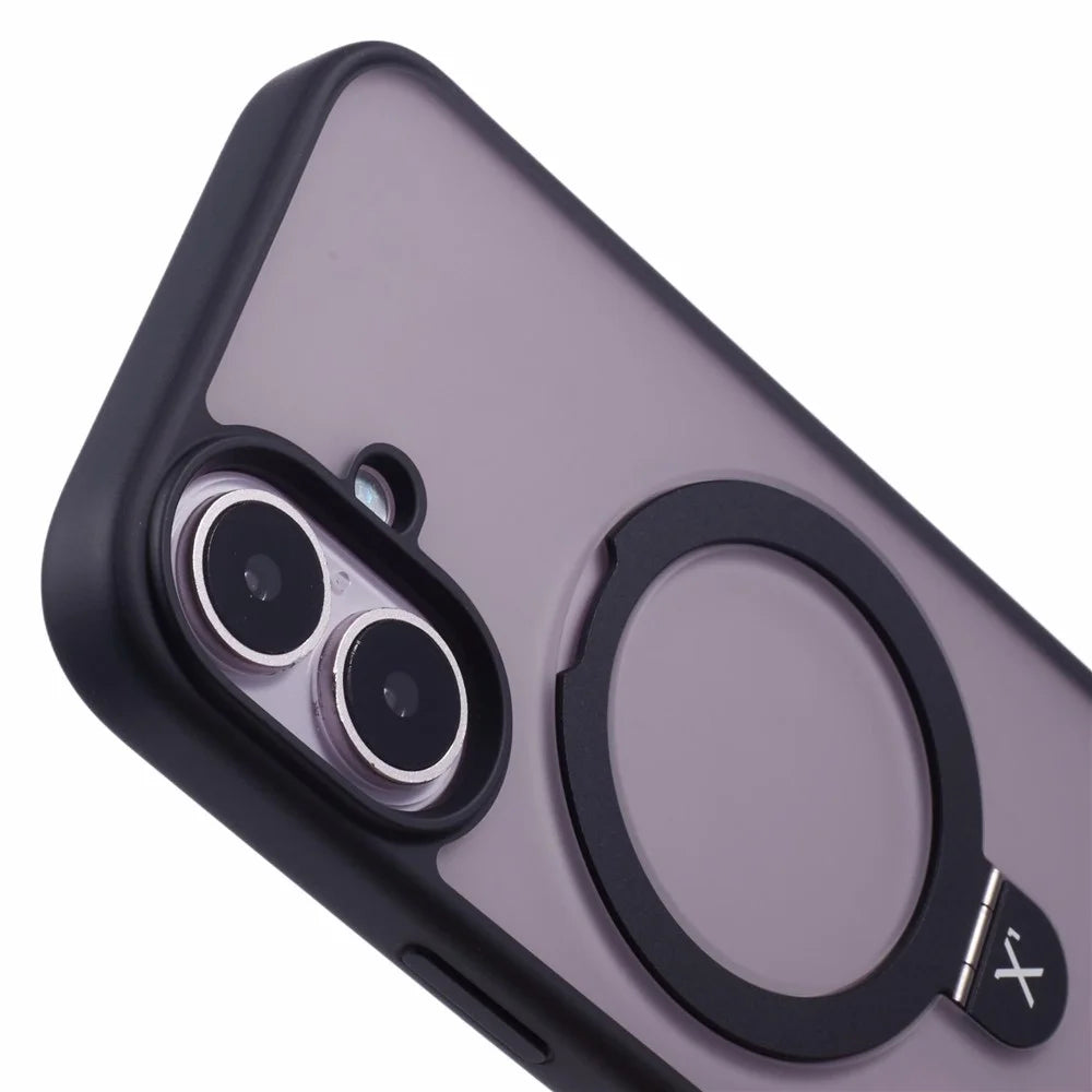 X-LEVEL PITHY STONE II For iPhone 16 Magnetic Case PC+TPU Back Cover Kickstand - Black - 7