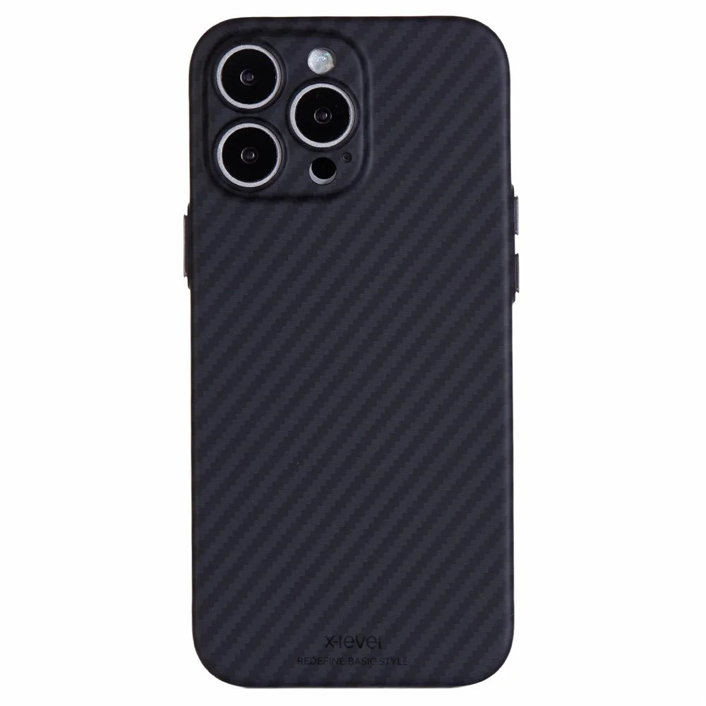 X-LEVEL For iPhone 16 Pro Magnetic Case Ultra-Thin PC Hard Phone Cover Carbon Fiber Texture - Black - 1