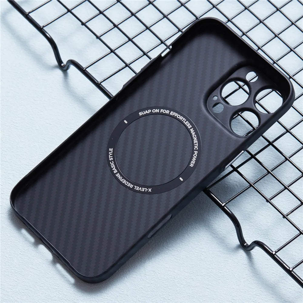 X-LEVEL For iPhone 16 Pro Magnetic Case Ultra-Thin PC Hard Phone Cover Carbon Fiber Texture - Black - 4