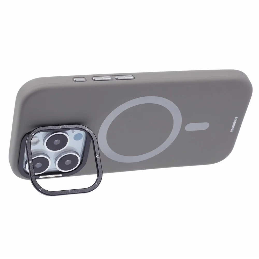 YOUNGKIT For iPhone 16 Pro Case Compatible with MagSafe Lens Kickstand Silicone Phone Cover - Grey - 4