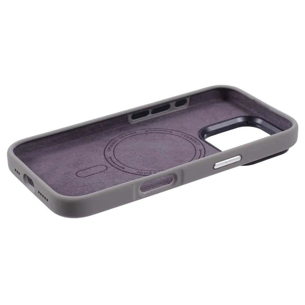 YOUNGKIT For iPhone 16 Pro Case Compatible with MagSafe Lens Kickstand Silicone Phone Cover - Grey - 6