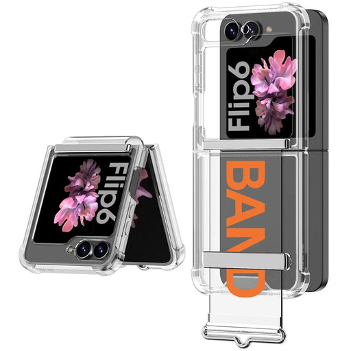 GKK For Samsung Galaxy Z Flip7 FE 5G / Z Flip6 5G Case Strap Kickstand Soft TPU+PC Phone Cover - Transparent Orange - 1