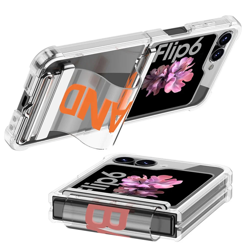 GKK For Samsung Galaxy Z Flip7 FE 5G / Z Flip6 5G Case Strap Kickstand Soft TPU+PC Phone Cover - Transparent Orange - 3