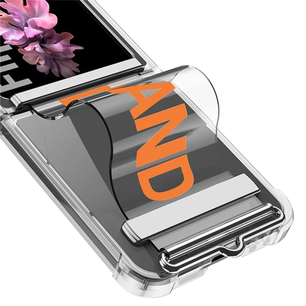GKK For Samsung Galaxy Z Flip7 FE 5G / Z Flip6 5G Case Strap Kickstand Soft TPU+PC Phone Cover - Transparent Orange - 4
