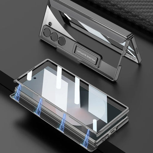 GKK For Samsung Galaxy Z Fold6 5G Clear Case Kickstand PC Phone Cover with Screen Film - Silver - 2