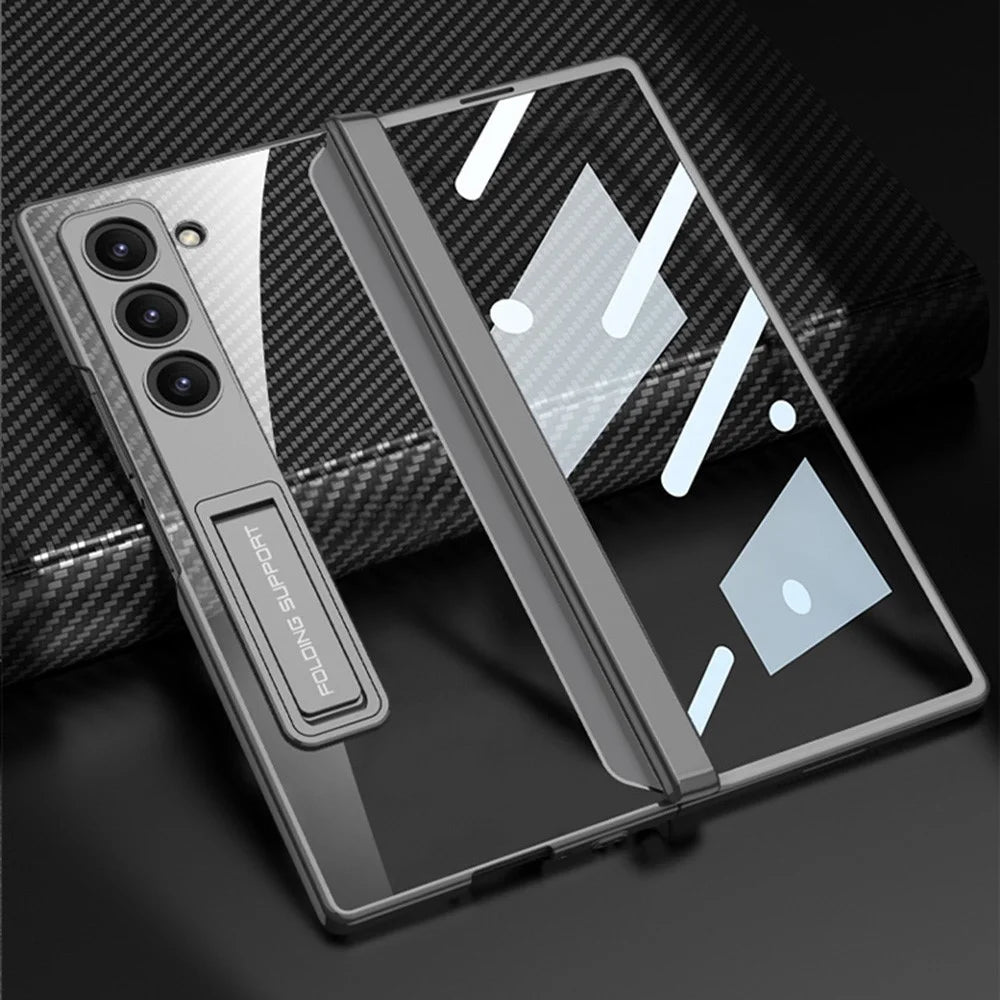 GKK For Samsung Galaxy Z Fold6 5G Clear Case Kickstand PC Phone Cover with Screen Film - Silver - 3