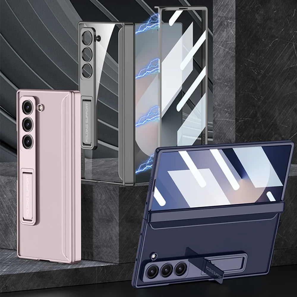 GKK For Samsung Galaxy Z Fold6 5G Clear Case Kickstand PC Phone Cover with Screen Film - Silver - 4