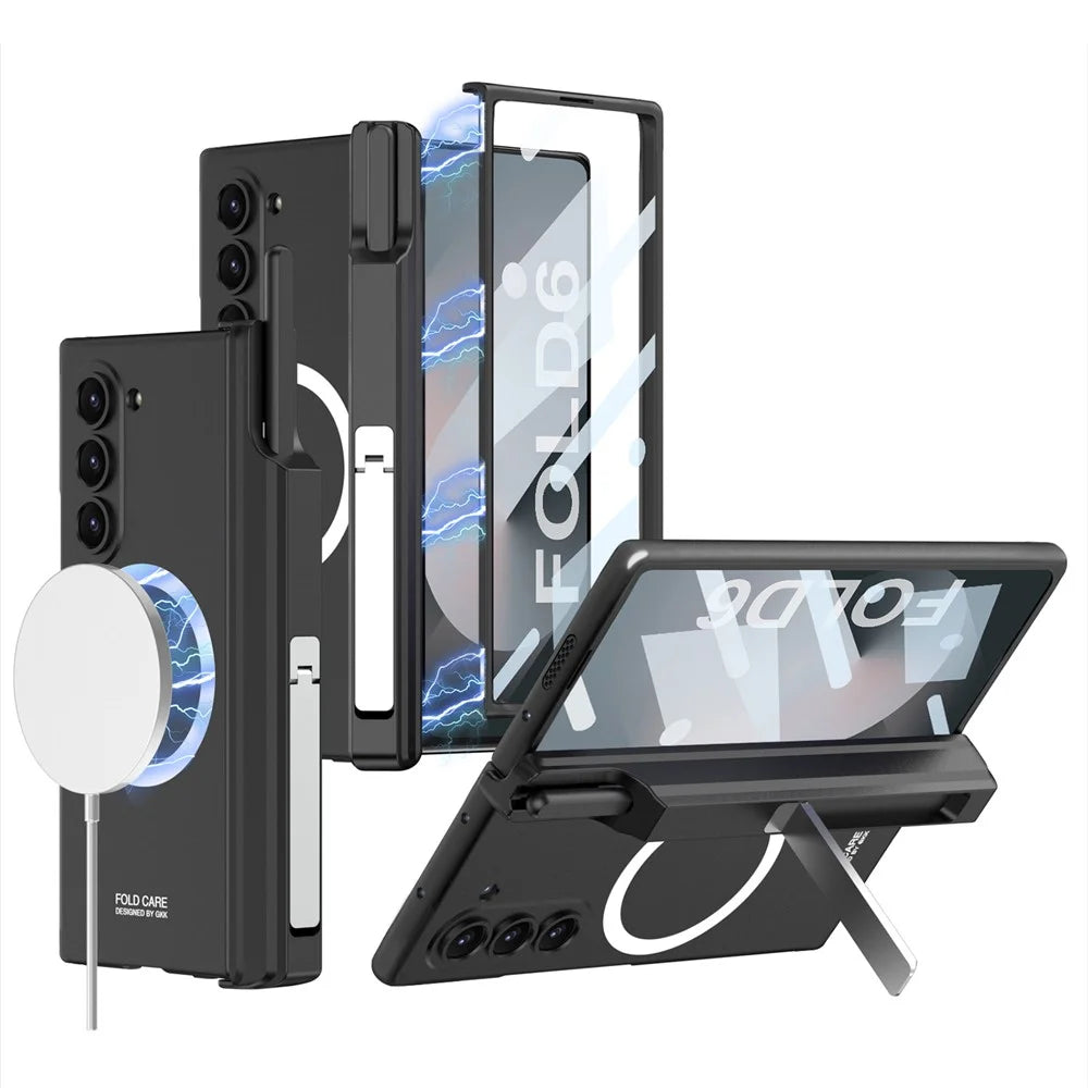 GKK For Samsung Galaxy Z Fold6 5G Magnetic Case Kickstand PC Phone Cover - Black - 1