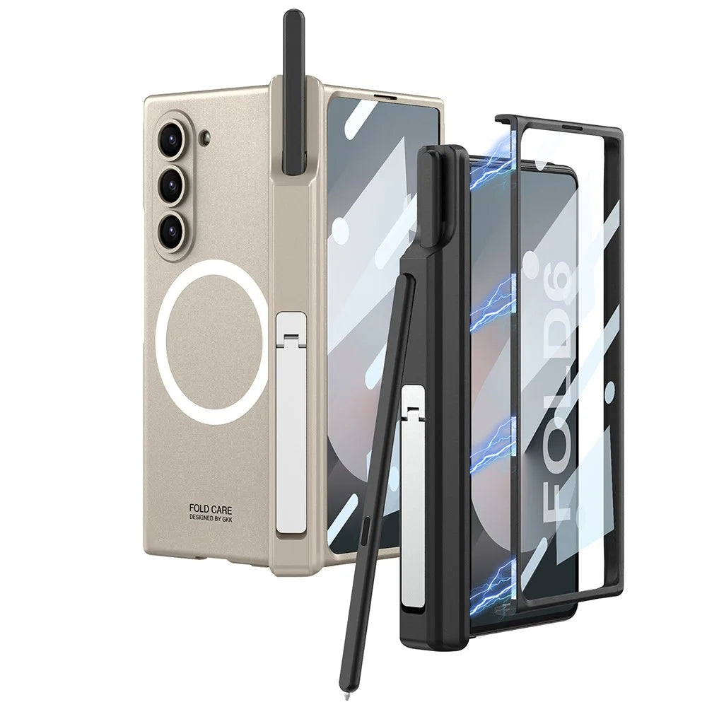GKK For Samsung Galaxy Z Fold6 5G Magnetic Case Kickstand PC Phone Cover - Black - 6