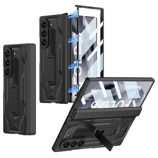 GKK For Samsung Galaxy Z Fold6 5G Case Kickstand PC Phone Cover with Screen Film - Black - 1