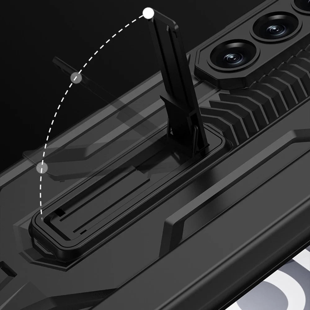 GKK For Samsung Galaxy Z Fold6 5G Case Kickstand PC Phone Cover with Screen Film - Black - 3