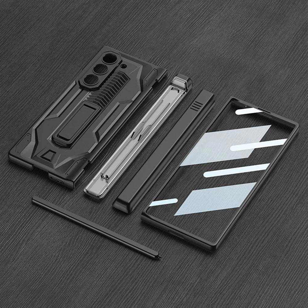 GKK For Samsung Galaxy Z Fold6 5G Case Kickstand PC Phone Cover with Screen Film - Black - 4