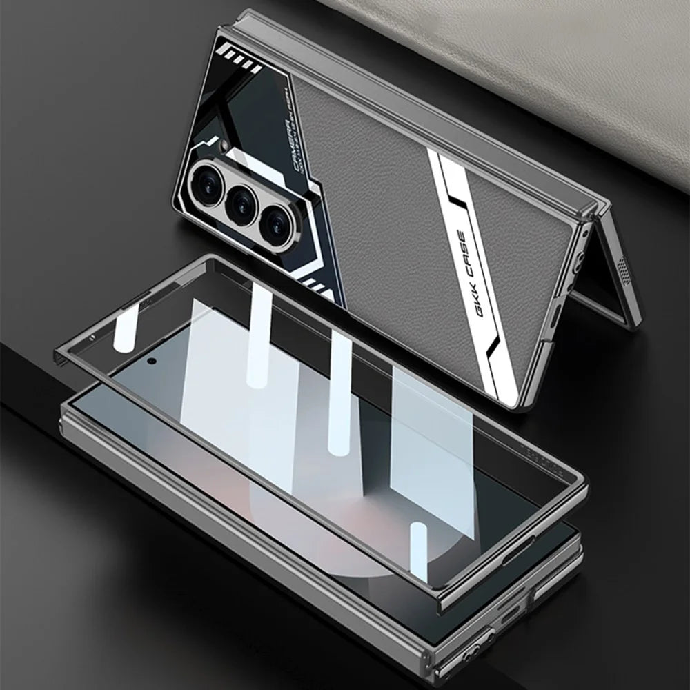 GKK For Samsung Galaxy Z Fold6 5G Case Shockproof PC+PU Phone Cover with Screen Film - Black - 3