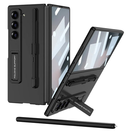 GKK For Samsung Galaxy Z Fold6 5G Case with Screen Film Kickstand Ultra Thin PC Phone Cover - Black - 1
