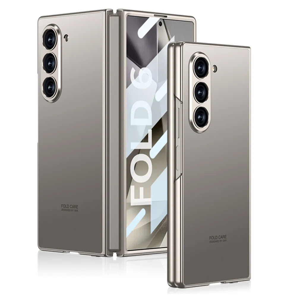 GKK For Samsung Galaxy Z Fold6 5G Case Protective PC+PU Phone Cover with Screen Film - Titanium Grey - 1