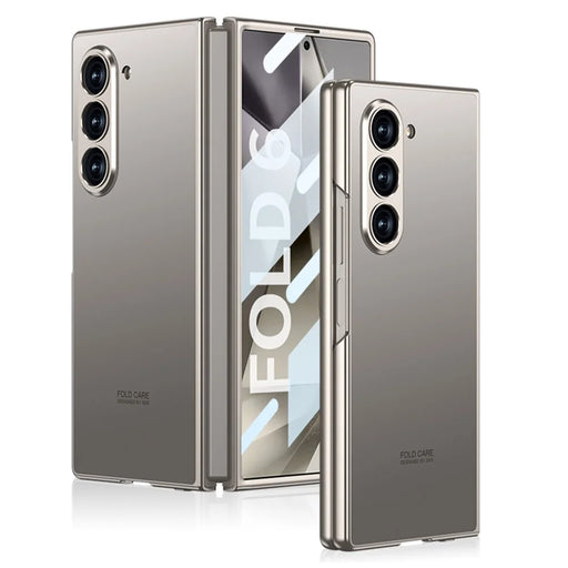 GKK For Samsung Galaxy Z Fold6 5G Case Protective PC+PU Phone Cover with Screen Film - Titanium Grey - 1