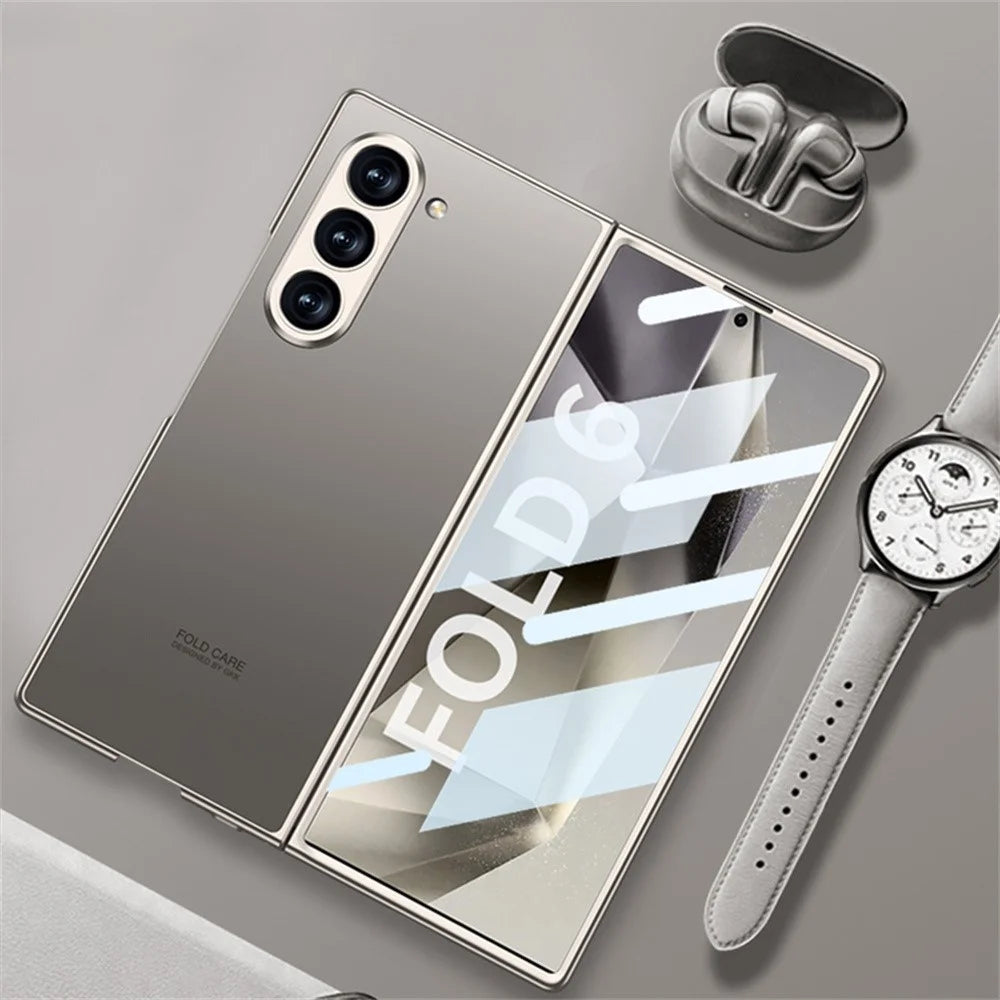 GKK For Samsung Galaxy Z Fold6 5G Case Protective PC+PU Phone Cover with Screen Film - Titanium Grey - 6