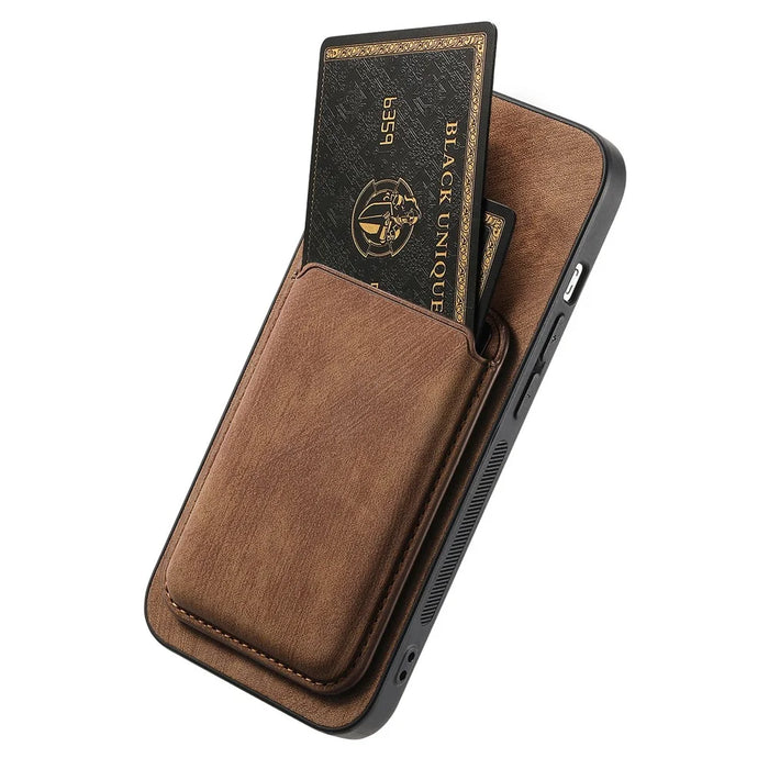 For iPhone 16 Case Compatible with MagSafe Leather Back Cover with Detachable Card Holder - Brown - 2