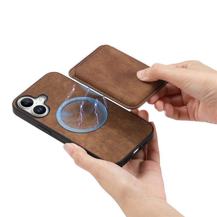 For iPhone 16 Case Compatible with MagSafe Leather Back Cover with Detachable Card Holder - Brown - 3
