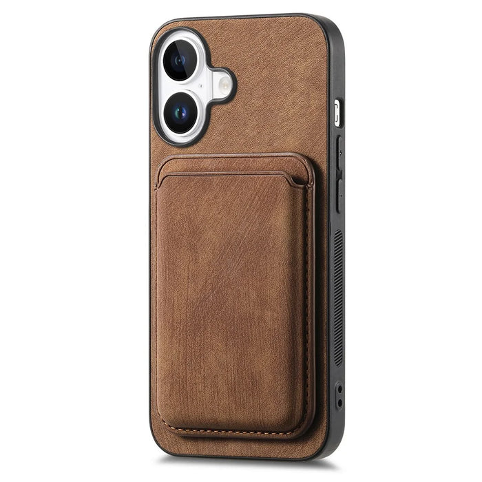 For iPhone 16 Case Compatible with MagSafe Leather Back Cover with Detachable Card Holder - Brown - 4