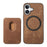 For iPhone 16 Case Compatible with MagSafe Leather Back Cover with Detachable Card Holder - Brown - 5