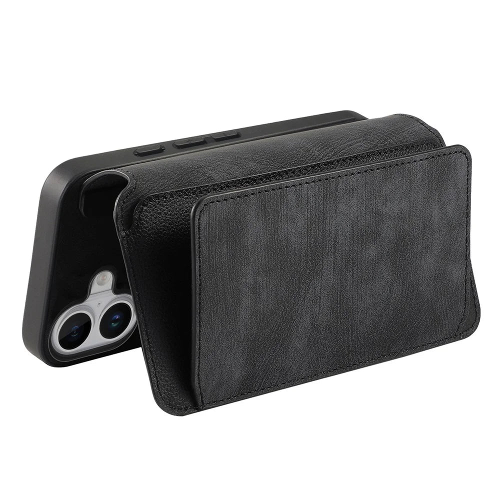 CASENEO MW-02 For iPhone 16 Leather Case Detachable Magnetic Phone Cover - Black - 5