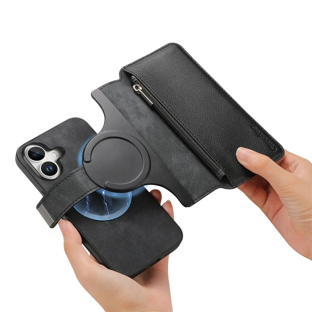 CASENEO MW-02 For iPhone 16 Leather Case Detachable Magnetic Phone Cover - Black - 6