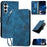 For Samsung Galaxy S24 FE Leather Wallet Case Butterfly Flower Imprinted Phone Cover with Strap - Sapphire - 1