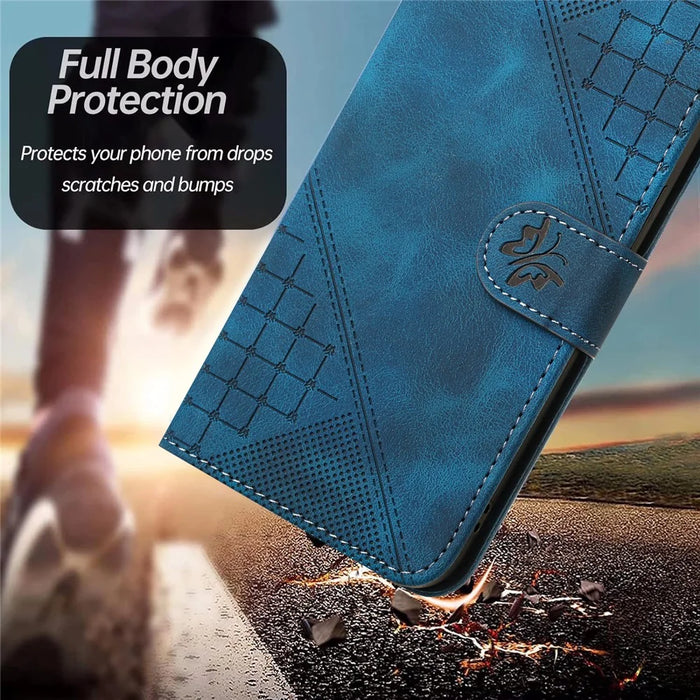 For Samsung Galaxy S24 FE Leather Wallet Case Butterfly Flower Imprinted Phone Cover with Strap - Sapphire - 7