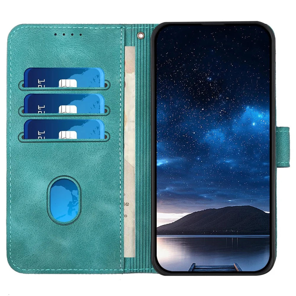 For Samsung Galaxy S24 Leather Wallet Case Butterfly Flower Imprinted Phone Cover with Strap - Baby Blue - 2