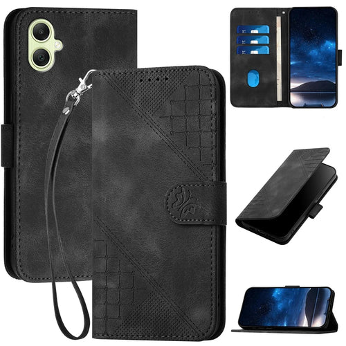 For Samsung Galaxy A06 4G Leather Wallet Case Butterfly Flower Imprinted Phone Cover with Strap - Black - 1