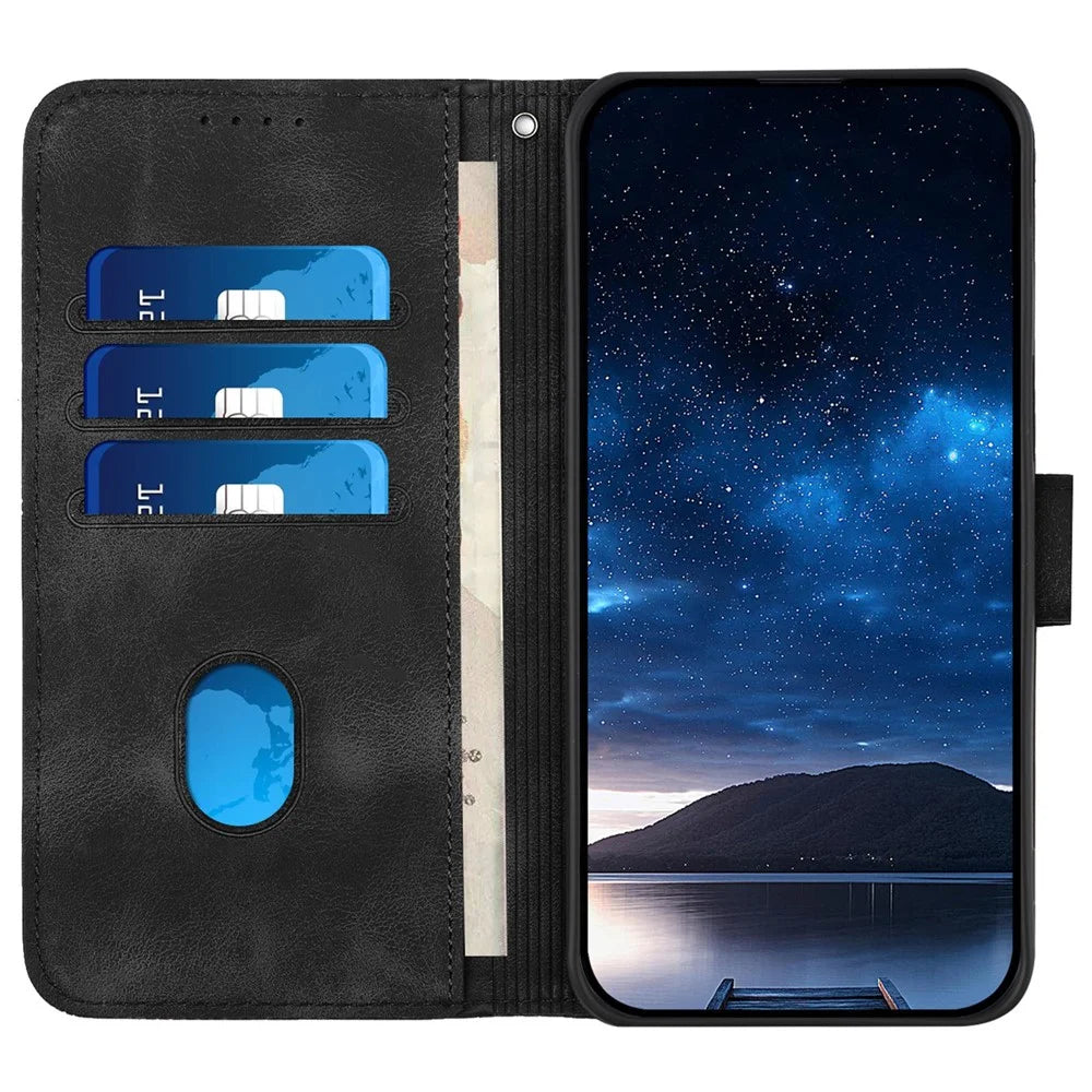 For Samsung Galaxy A06 4G Leather Wallet Case Butterfly Flower Imprinted Phone Cover with Strap - Black - 2