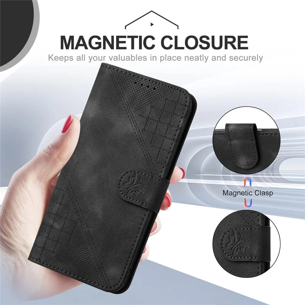 For Samsung Galaxy A06 4G Leather Wallet Case Butterfly Flower Imprinted Phone Cover with Strap - Black - 4