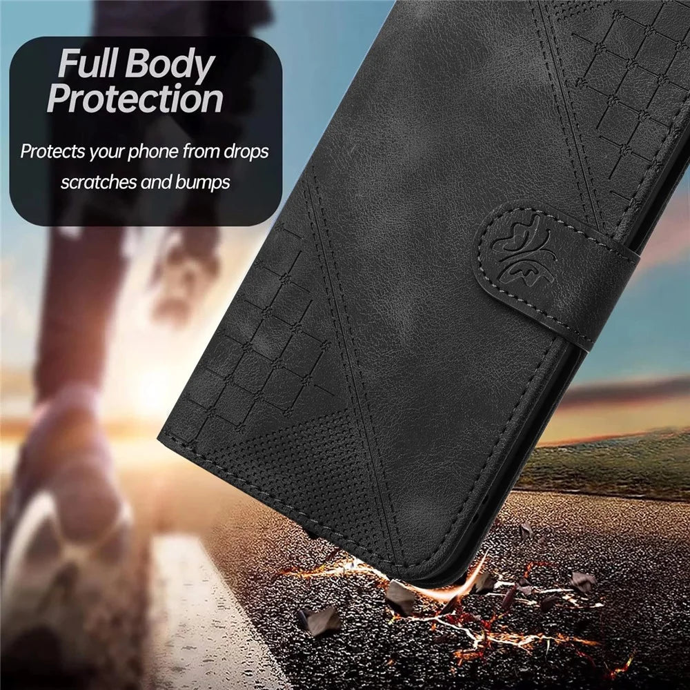 For Samsung Galaxy A06 4G Leather Wallet Case Butterfly Flower Imprinted Phone Cover with Strap - Black - 7