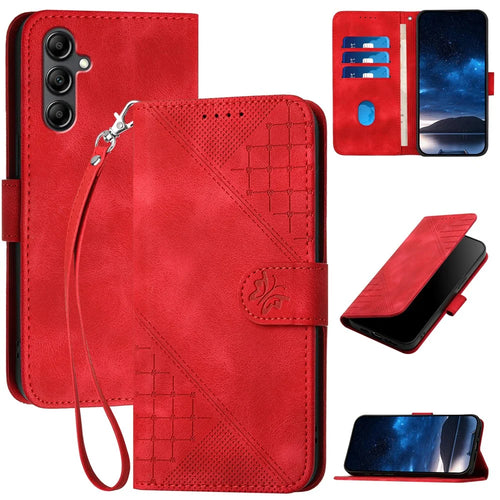 For Samsung Galaxy A15 4G / 5G Leather Wallet Case Butterfly Flower Imprinted Phone Cover with Strap - Red - 1