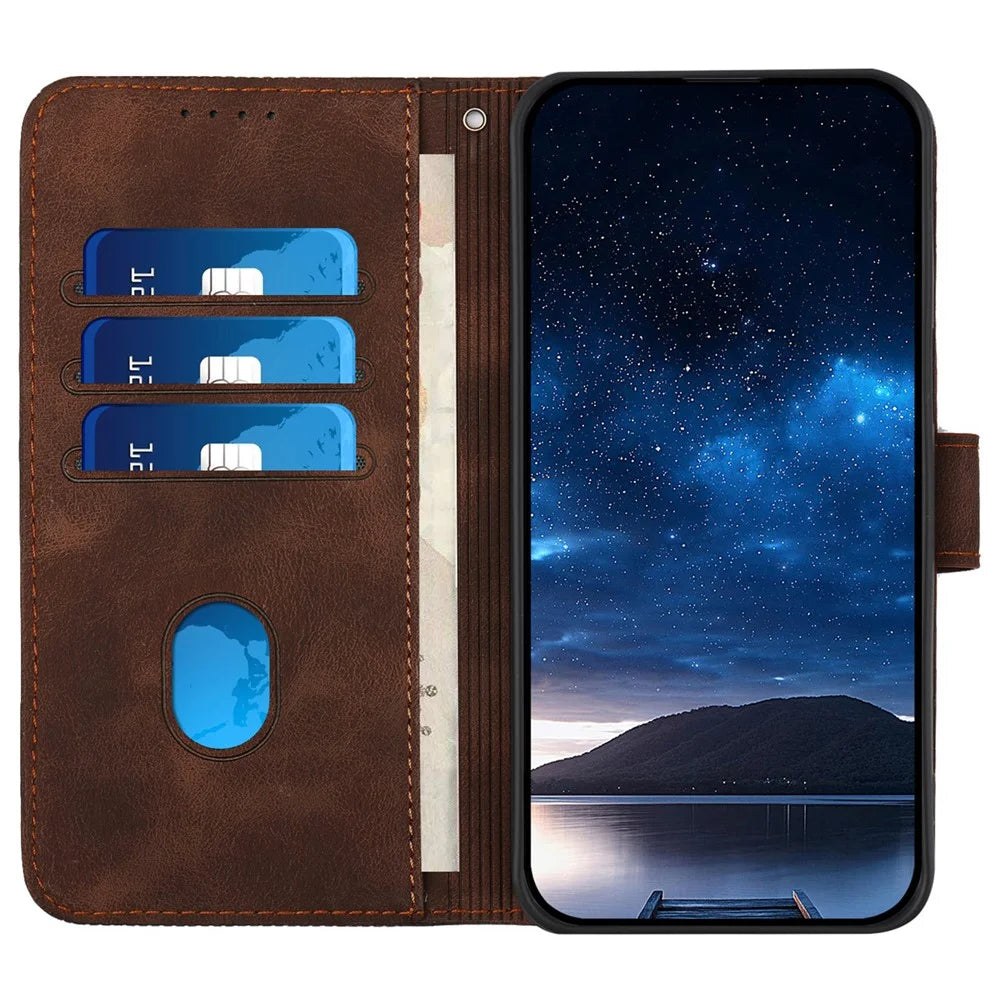 For Samsung Galaxy A35 5G Leather Wallet Case Butterfly Flower Imprinted Phone Cover with Strap - Brown - 2