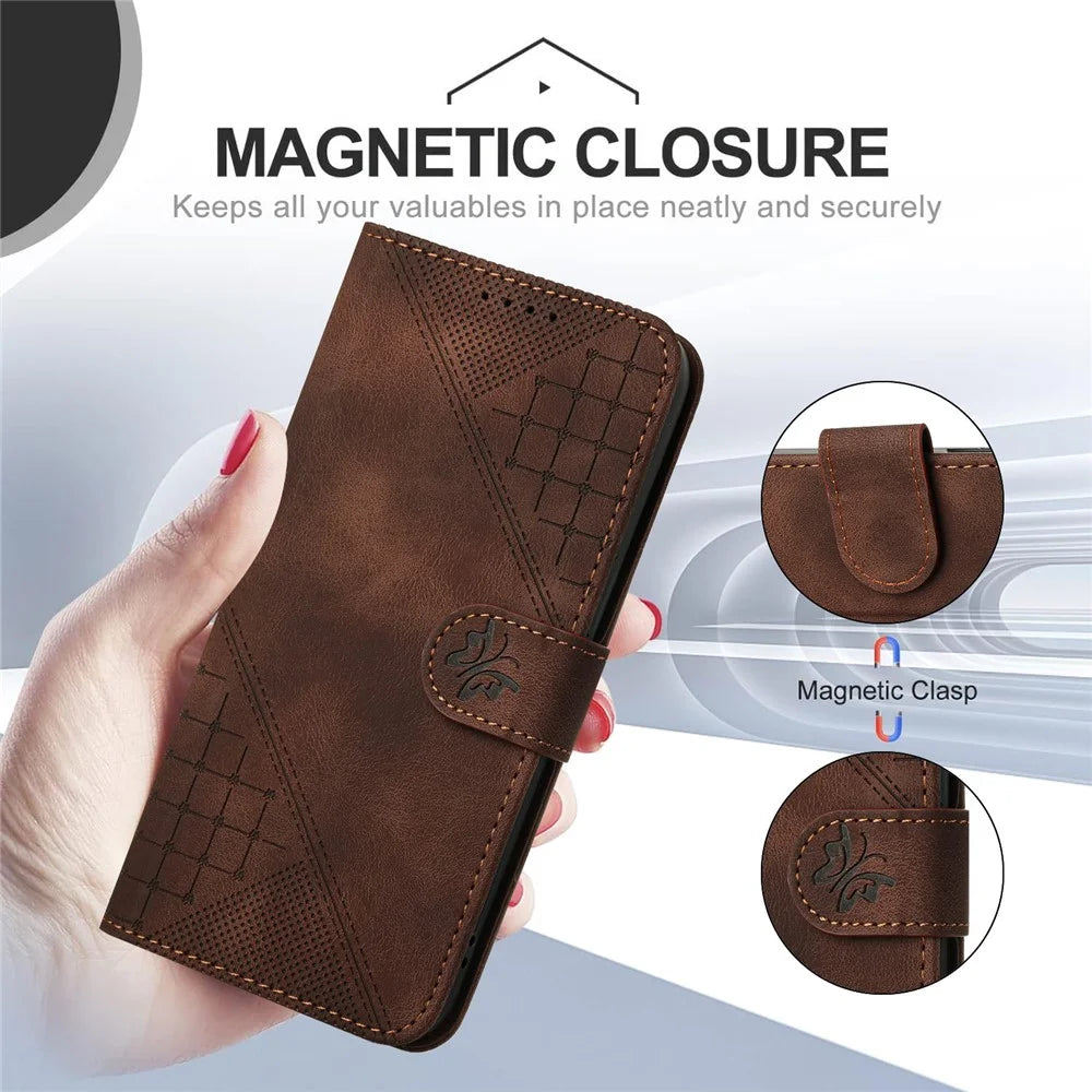 For Samsung Galaxy A35 5G Leather Wallet Case Butterfly Flower Imprinted Phone Cover with Strap - Brown - 4