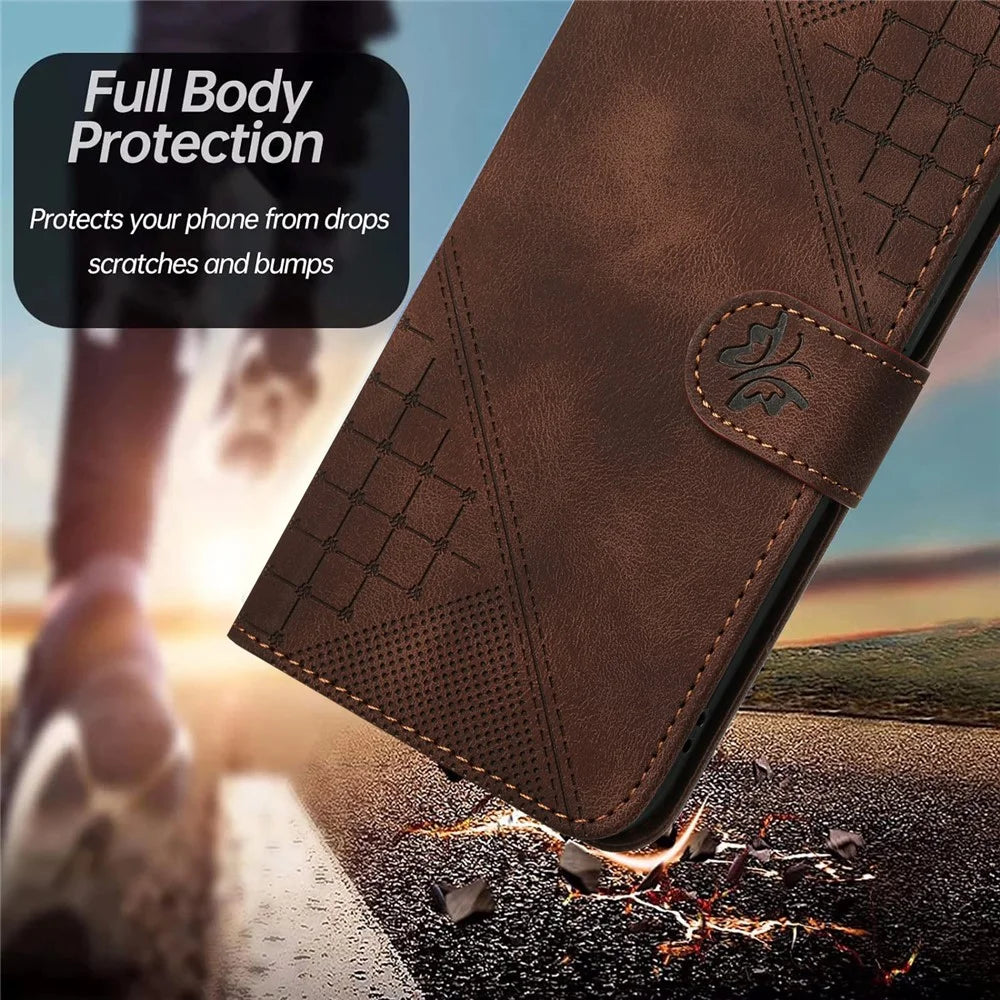 For Samsung Galaxy A35 5G Leather Wallet Case Butterfly Flower Imprinted Phone Cover with Strap - Brown - 7