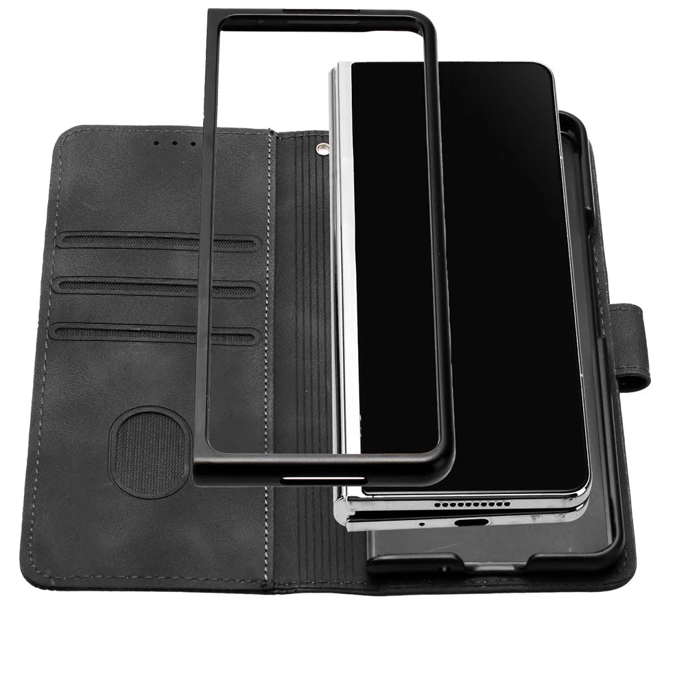 For Samsung Galaxy Z Fold6 5G Leather Wallet Case Butterfly Flower Imprinted Phone Cover with Strap - Black - 2