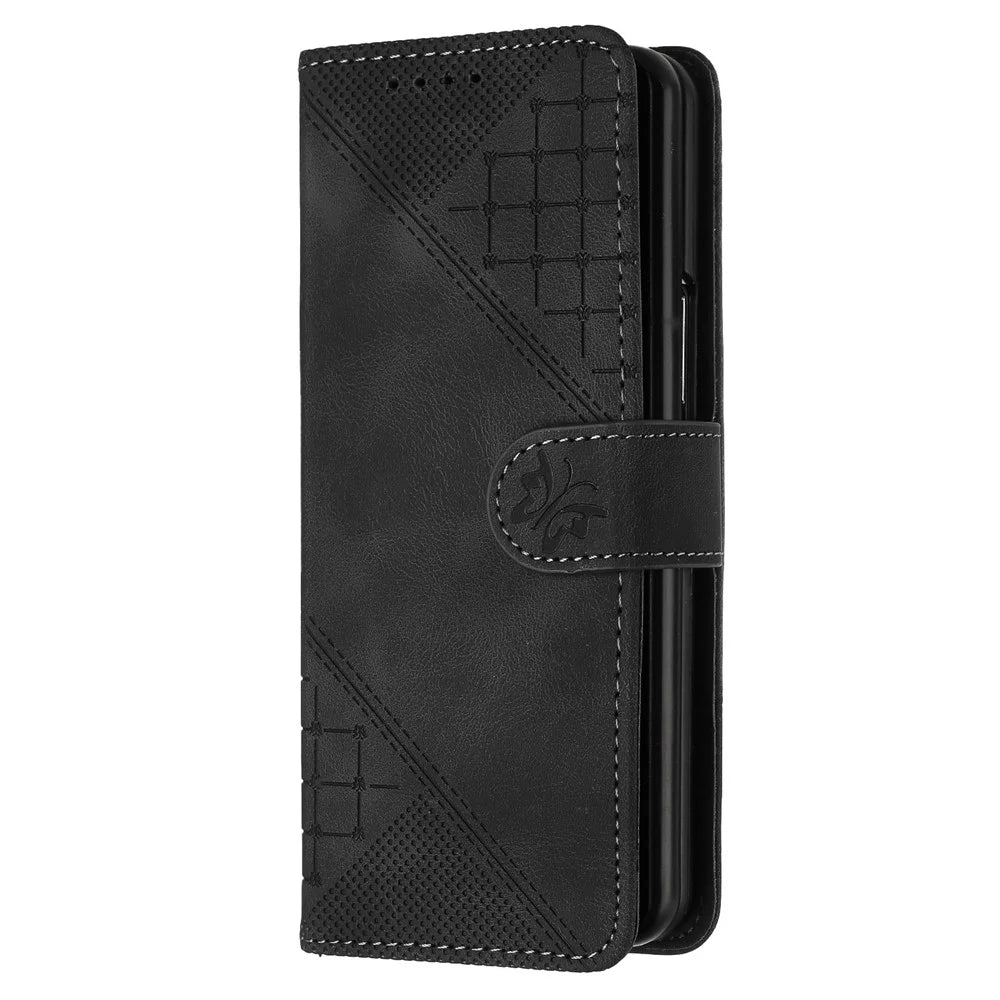 For Samsung Galaxy Z Fold6 5G Leather Wallet Case Butterfly Flower Imprinted Phone Cover with Strap - Black - 4