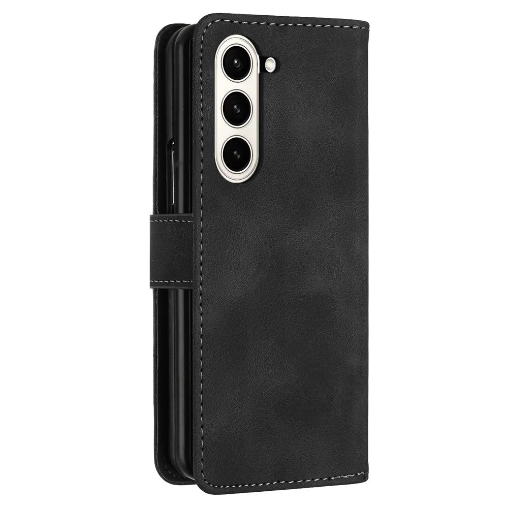 For Samsung Galaxy Z Fold6 5G Leather Wallet Case Butterfly Flower Imprinted Phone Cover with Strap - Black - 5