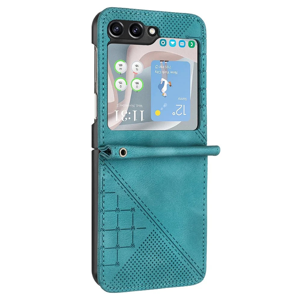 For Samsung Galaxy Z Flip5 5G Leather Wallet Case Butterfly Flower Imprinted Phone Cover with Strap - Baby Blue - 2