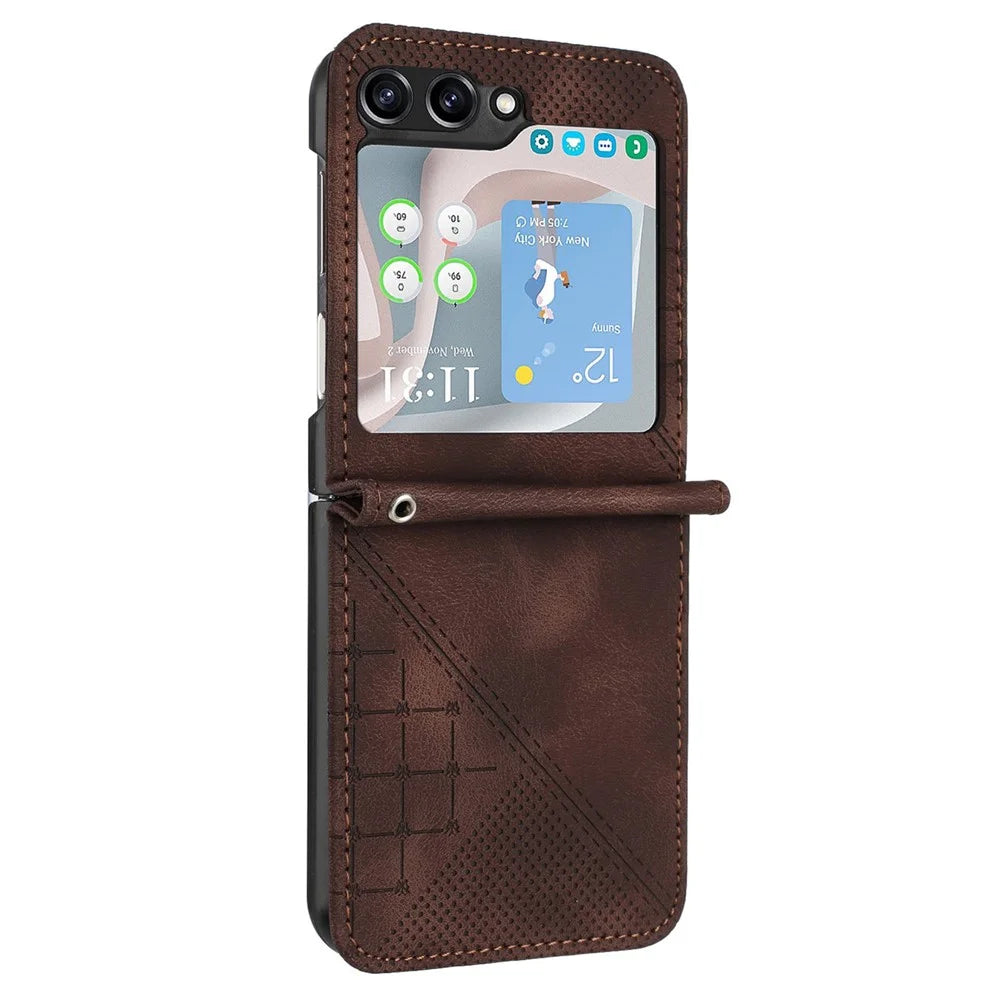 For Samsung Galaxy Z Flip7 FE 5G / Z Flip6 5G Leather Wallet Case Butterfly Flower Imprinted Phone Cover with Strap - Brown - 2