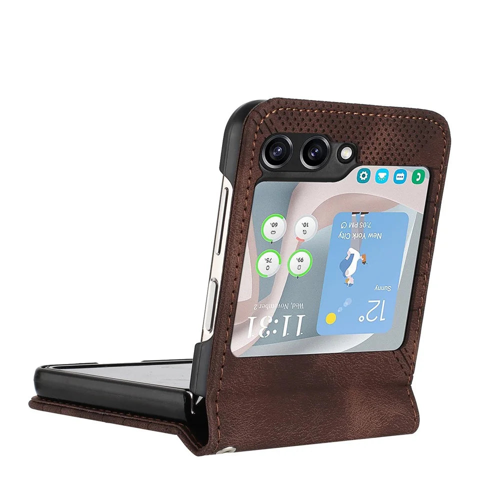 For Samsung Galaxy Z Flip7 FE 5G / Z Flip6 5G Leather Wallet Case Butterfly Flower Imprinted Phone Cover with Strap - Brown - 5