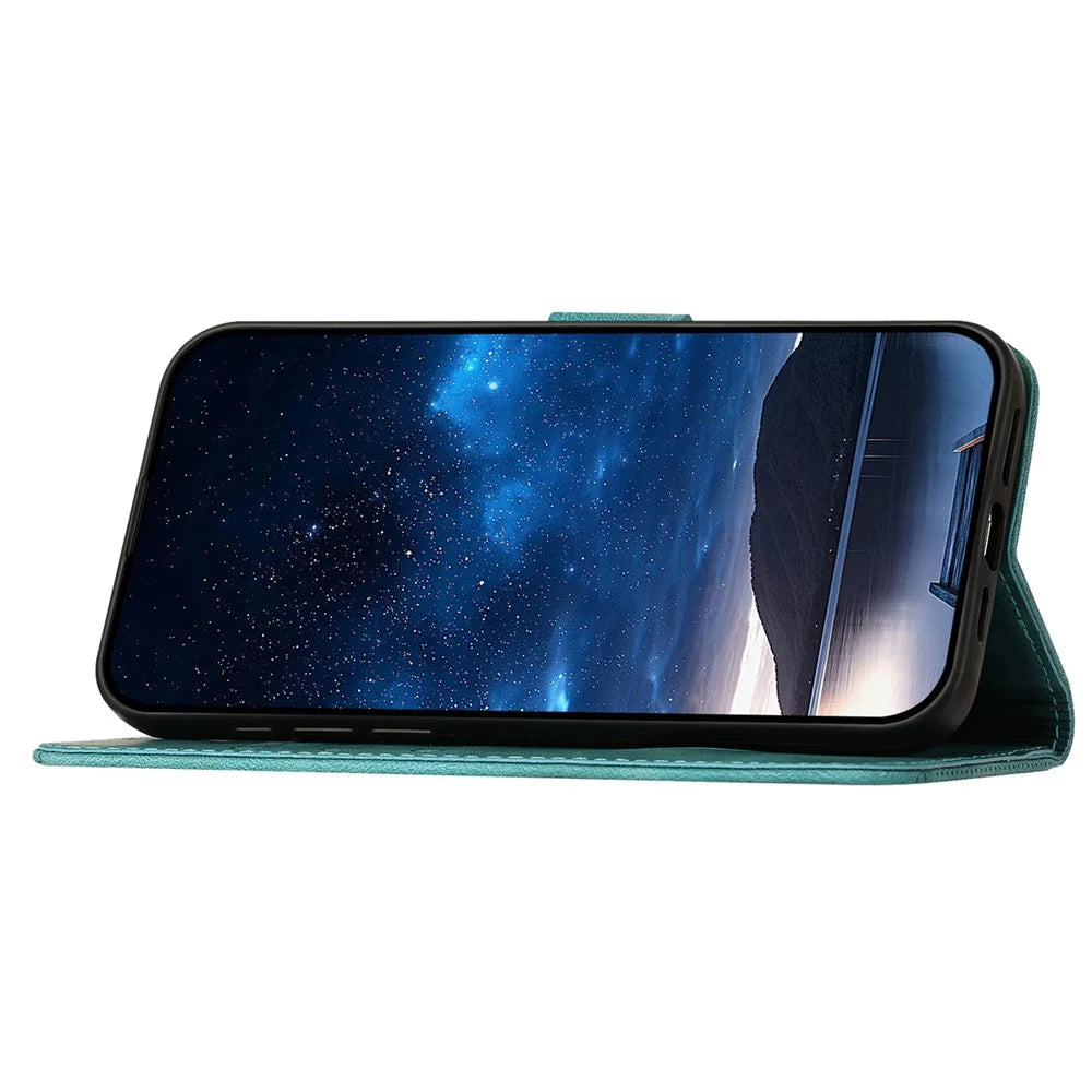 For Sony Xperia 10 VI Leather Wallet Case Butterfly Flower Imprinted Phone Cover with Strap - Baby Blue - 3