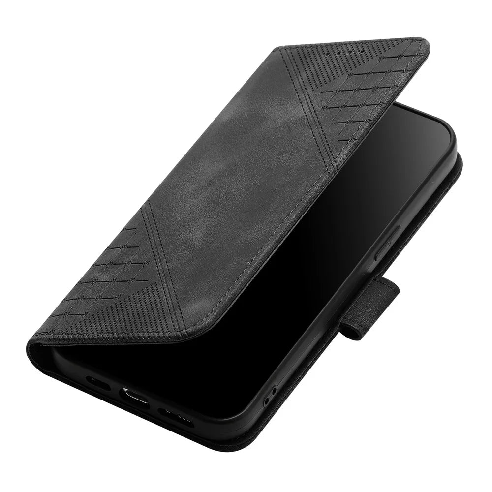 For iPhone 17e / 16e Leather Wallet Case Butterfly Flower Imprinted Phone Cover with Strap - Black - 4