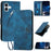For iPhone 16 Plus Leather Wallet Case Butterfly Flower Imprinted Phone Cover with Strap - Sapphire - 1
