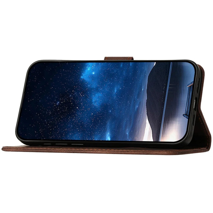 For iPhone 16 Pro Leather Wallet Case Butterfly Flower Imprinted Phone Cover with Strap - Brown - 3