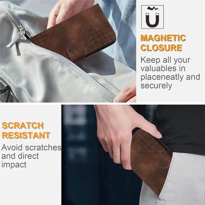 For iPhone 16 Pro Leather Wallet Case Butterfly Flower Imprinted Phone Cover with Strap - Brown - 6